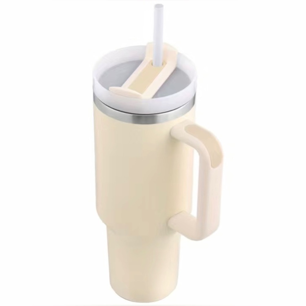 40oz Stanley Style Off White Insulated Stainless Steel Cup Tumbler Water NEW - Picture 1 of 6